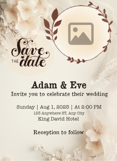 A wedding invitation card template with pink roses background.