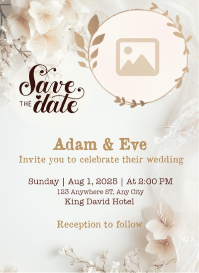 A wedding invitation card template with pink roses background.