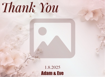 Card template to thank guests for attending our wedding, with space for four personal pictures with pink roses