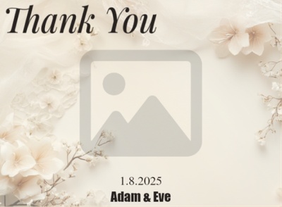 Card template to thank guests for attending our wedding, with space for four personal pictures with pink roses